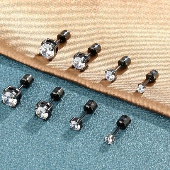 4 Pairs Titanium Hypoallergenic Earrings for Sensitive Ears,Rainbow 5A Cubic Zir - Picture 3 of 6